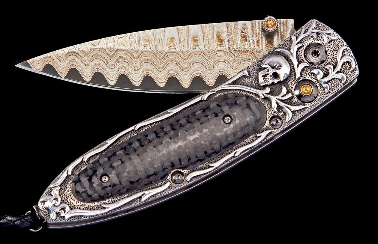 Monarch Corsair Carbon Fiber Skull Pocket Knife | William Henry