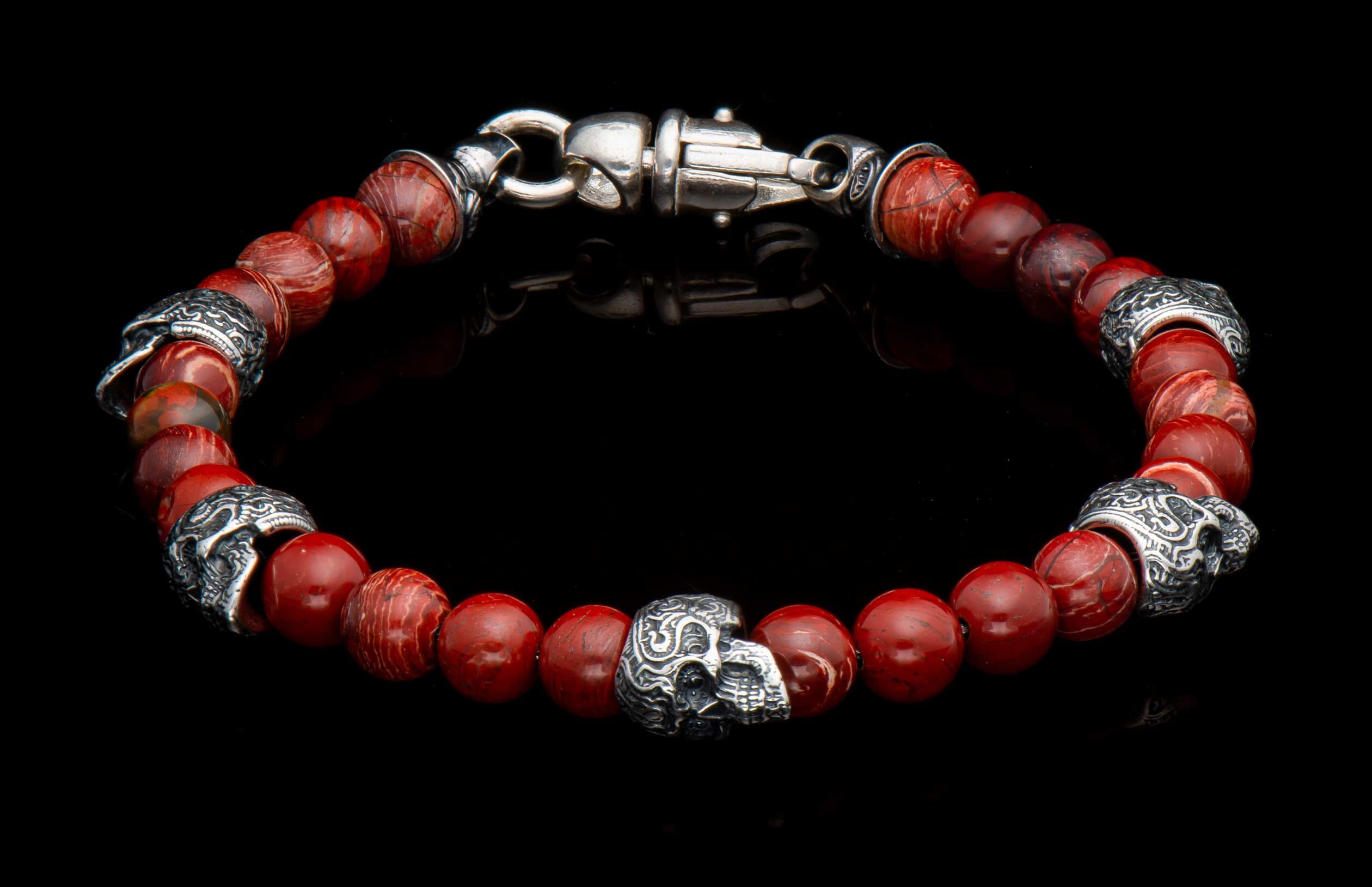 Red Baron (BB45 RSJ) Men's Red Jasper and Silver Bracelet