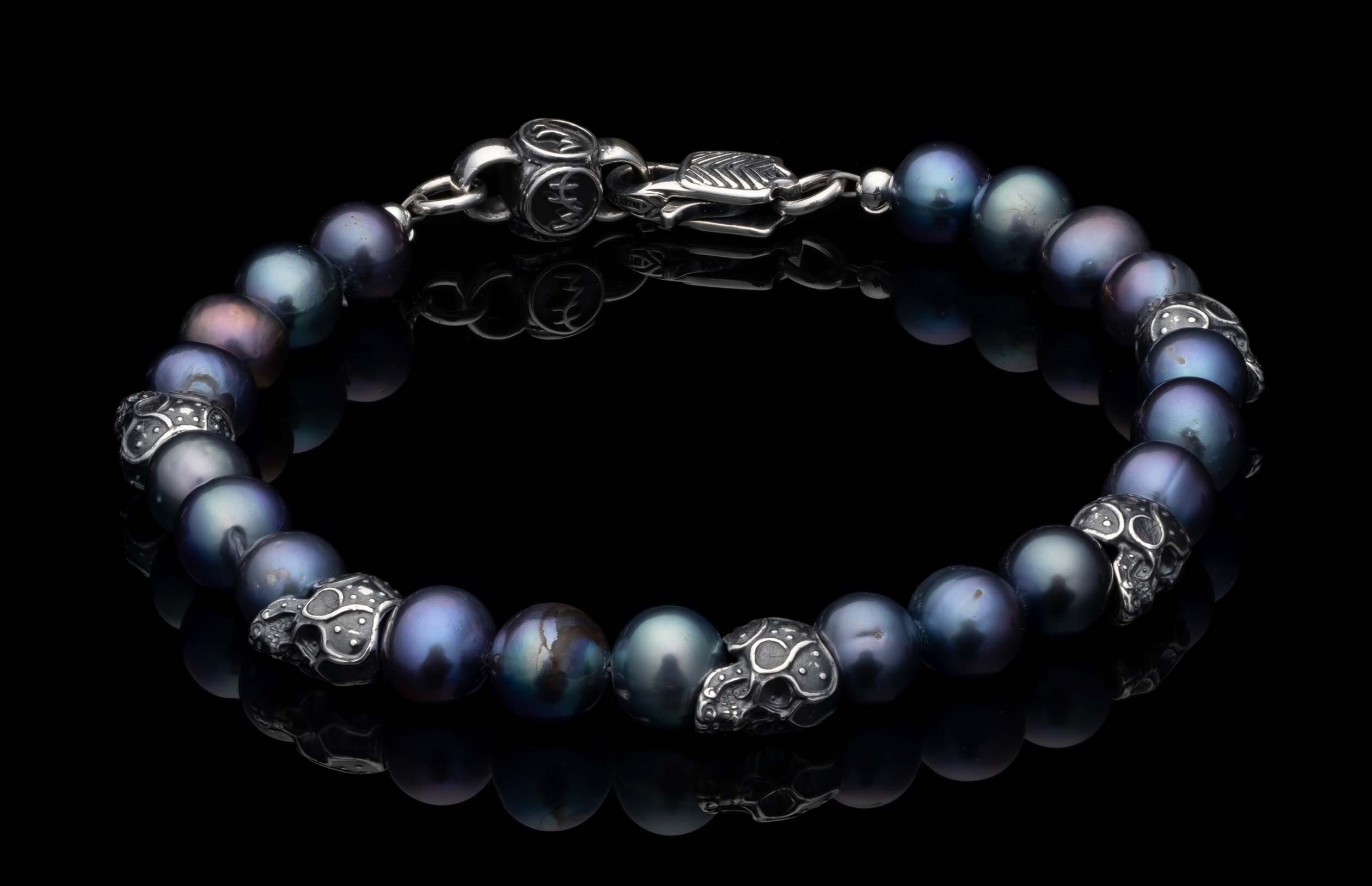 Skull Dandy (BB55 PP) Men's Unique Peacock Pearl Bracelet