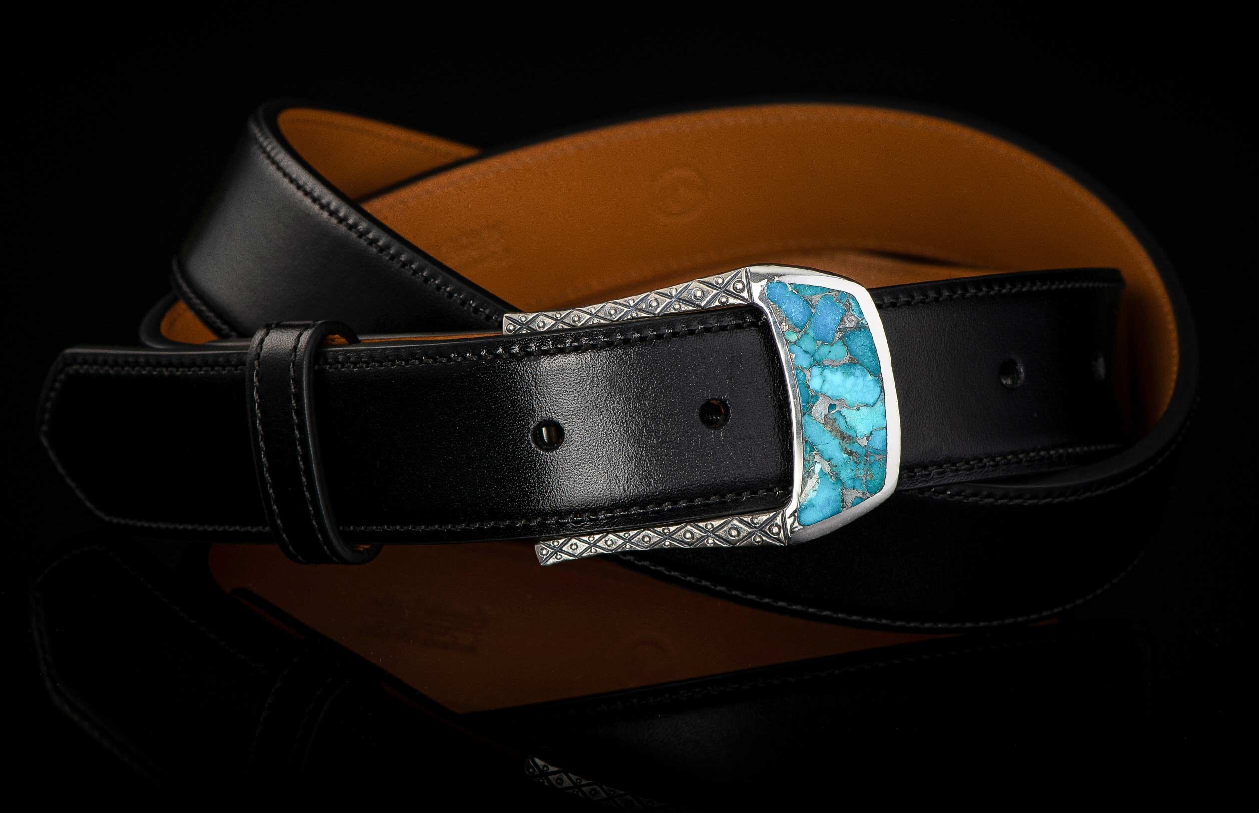 men's dress belt unique buckle minimalist square sculptural titanium 32mm Men's Turquoise Belt Buckle (BKL3 TQ)