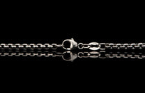 Sterling silver Box Chain necklace men's jewelry from William Henry. Photo shows a detailed view of the custom William Henry latch.