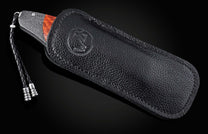 Black leather case with a lanyard on a dark background