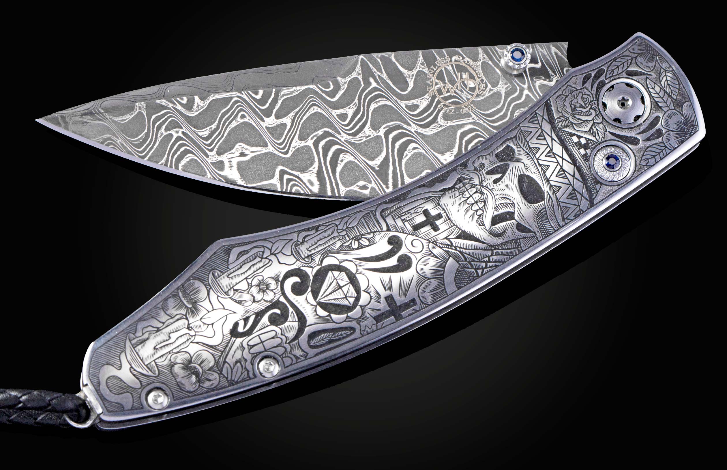 Decorative knife with intricate patterns on a dark background