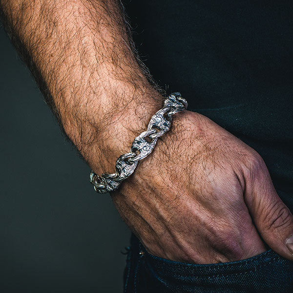 Twist anchor link bracelet in sterling silver with stainless steel