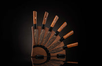 K22S-BLK-W| set of steak knives on a wooden block
