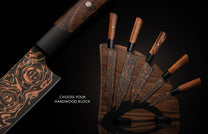 decorative chef knife set with swirled metal blade 