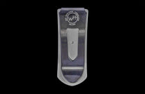 Silver-toned metal money clip by GOLDEN THREADS, engraved with M3 text, a circular WH logo, and 001/999 serial number.