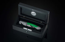 Sommelier Wine Opener with Jade handle in a black box with a visible brand logo on a dark background