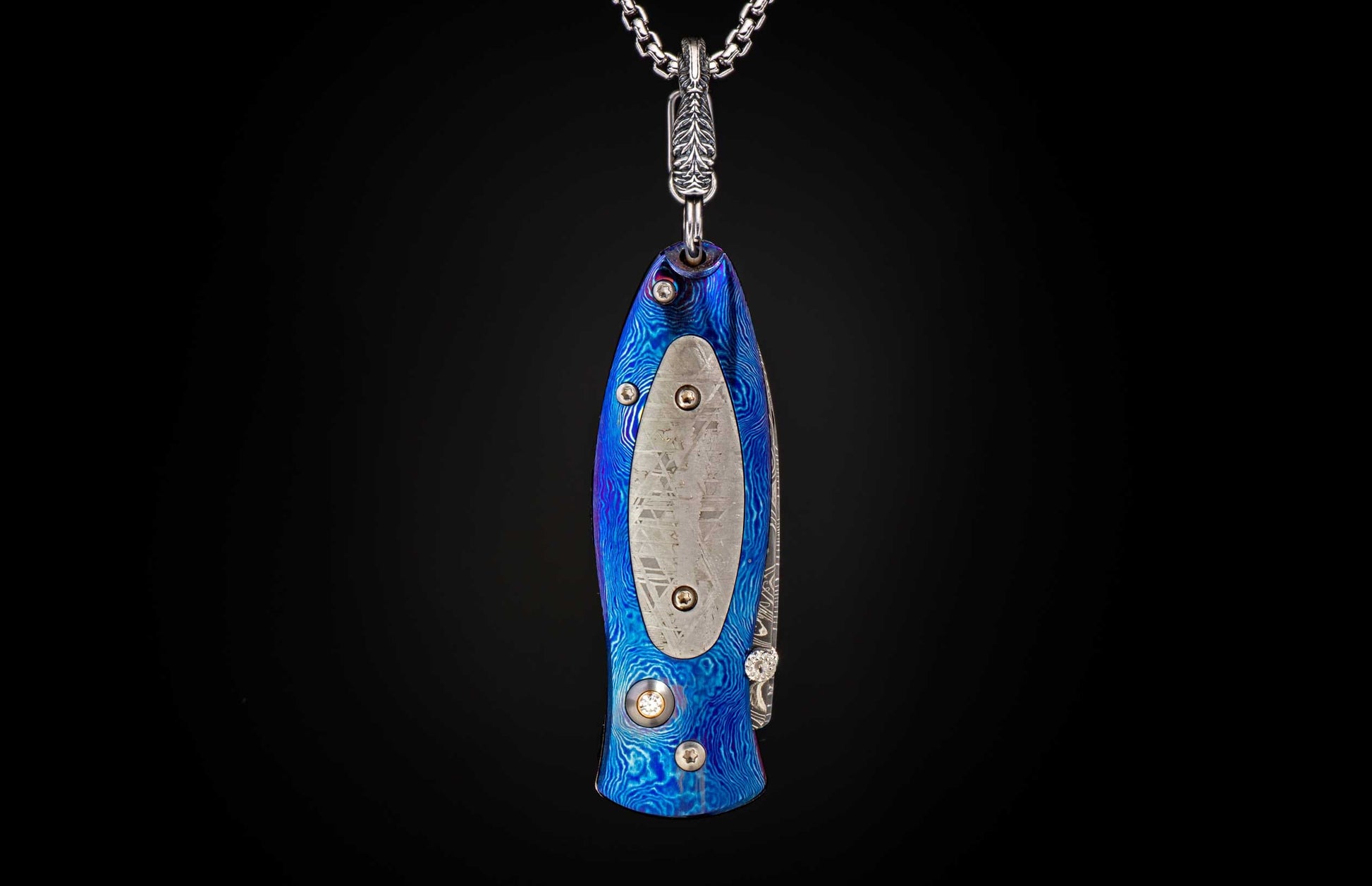 The Galaxy Titanium and Meteorite Pendant Knife with Hand-Forged MokuTi