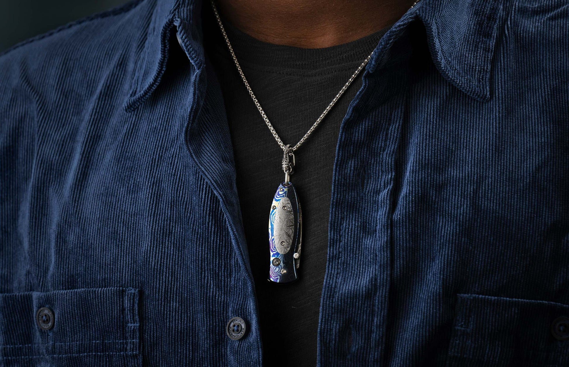 The Galaxy Titanium and Meteorite Pendant Knife with Hand-Forged MokuTi