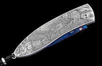 The Monarch America Hand-engraved Pocketknife with Hand-Forged 'Flag' Damascus Blade