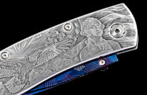 The Monarch America Hand-engraved Pocketknife with Hand-Forged 'Flag' Damascus Blade
