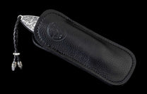 The Monarch America Hand-engraved Pocketknife with Hand-Forged 'Flag' Damascus Blade in a leather case