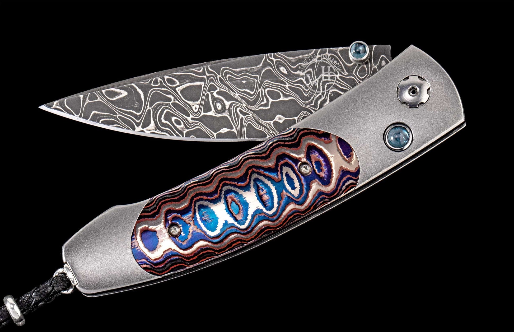 The Dark Fire Titanium Pocketknife with 'Wave' Mokume and Damascus Blade