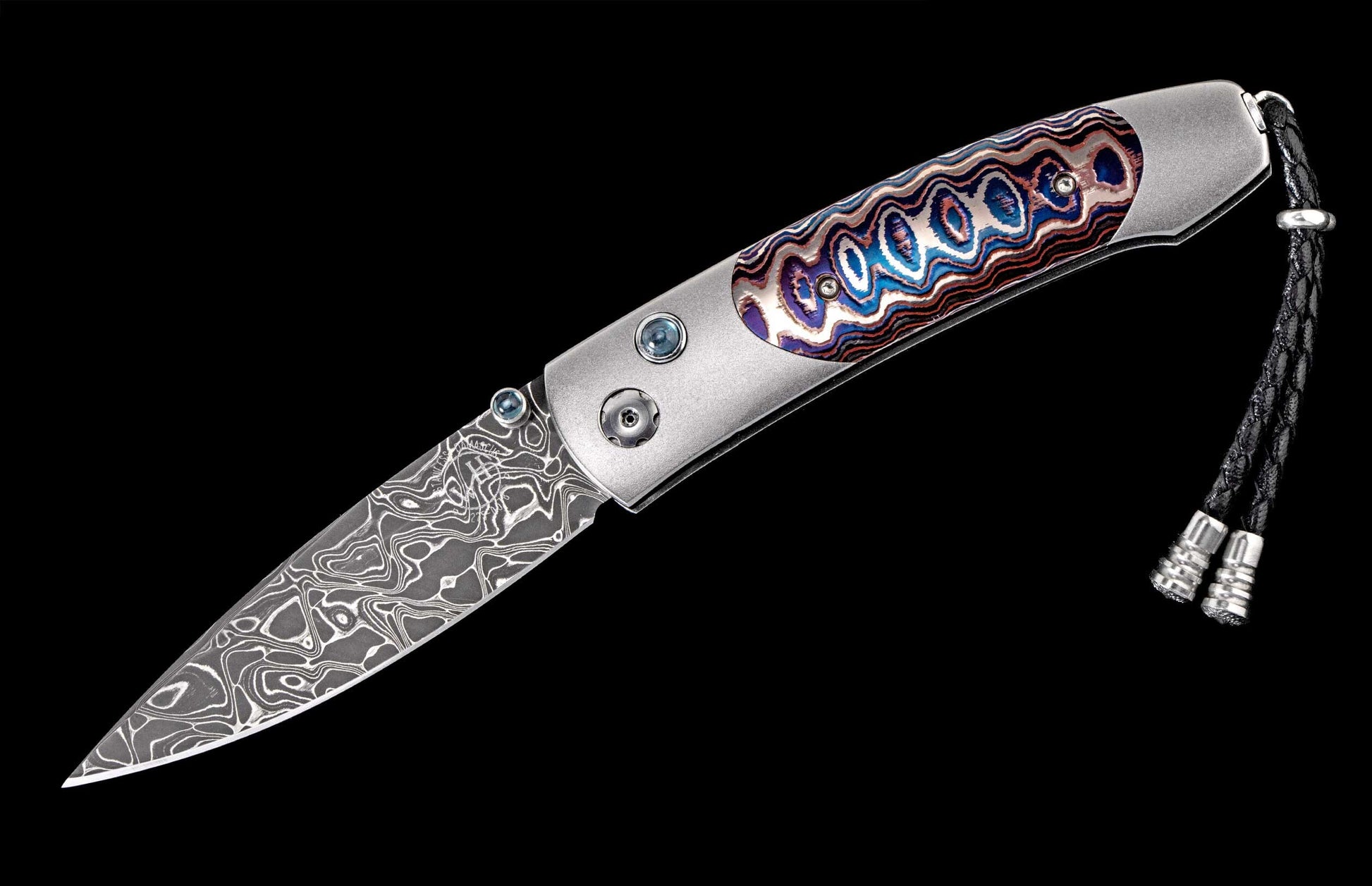 The Dark Fire Titanium Pocketknife with 'Wave' Mokume and Damascus Blade
