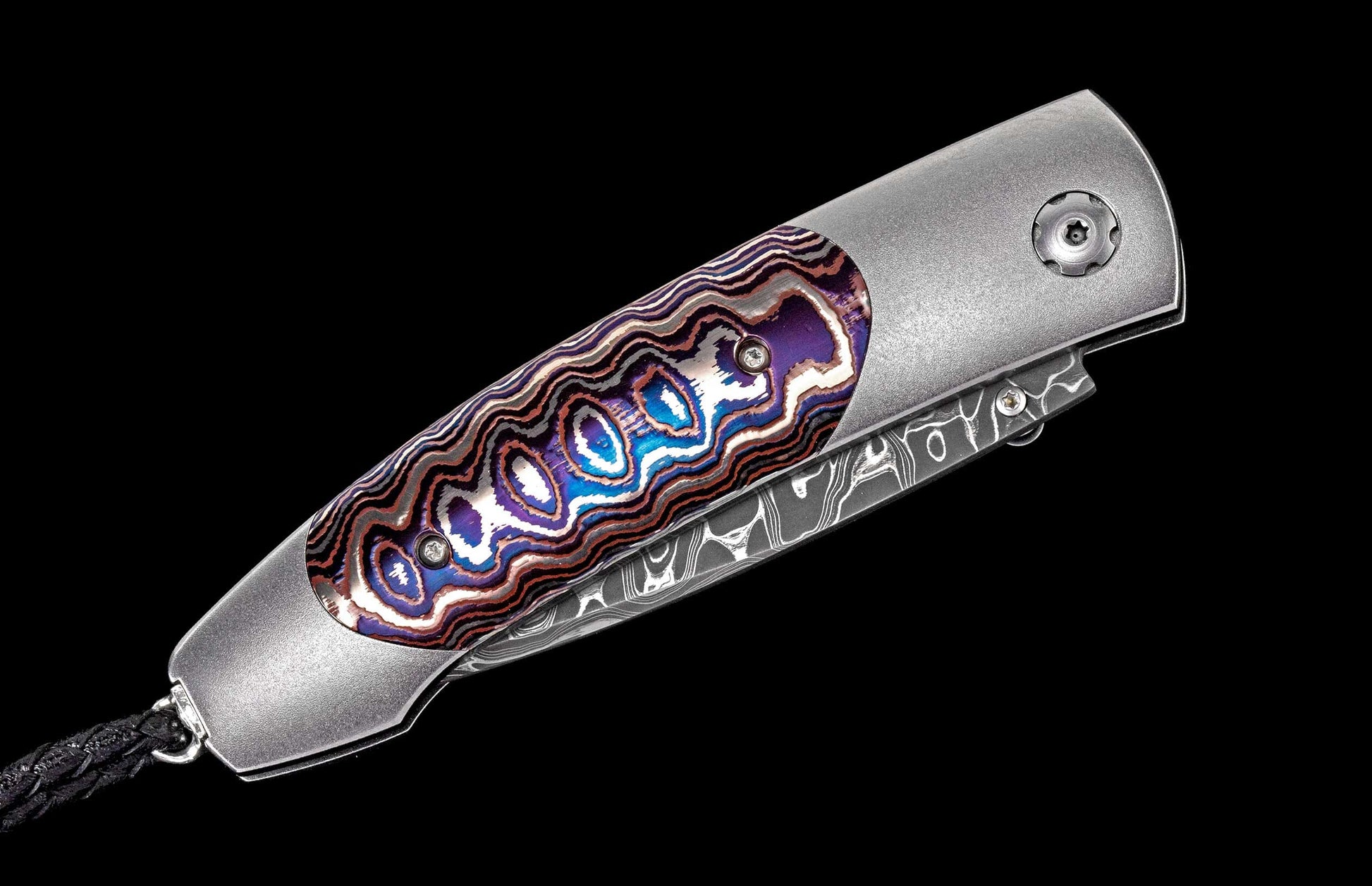 The Dark Fire Titanium Pocketknife with 'Wave' Mokume and Damascus Blade