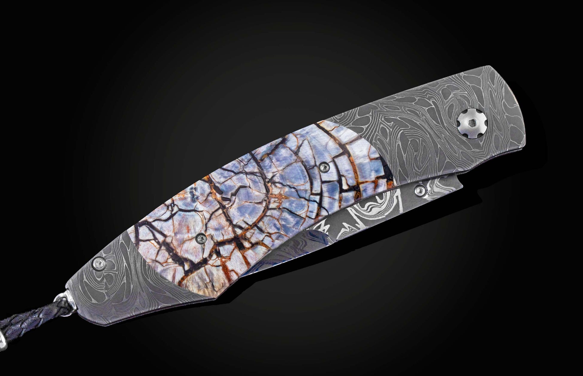 Handcrafted William Henry knife with hand-forged damascus steel frame by Chad Nichols
