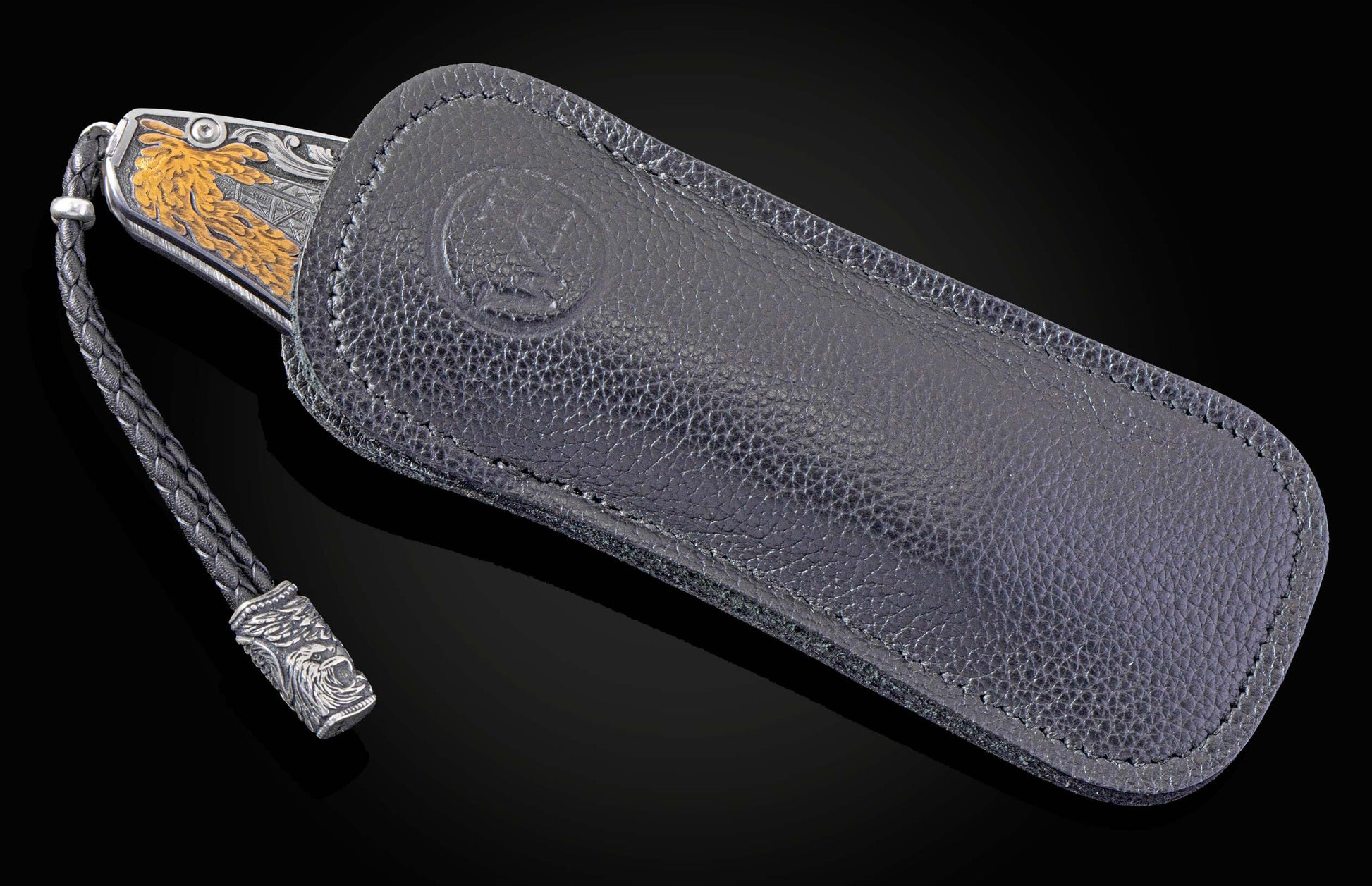  with sapphire gemstones and a hand-forged damascus steel blade  by Chad Nichols