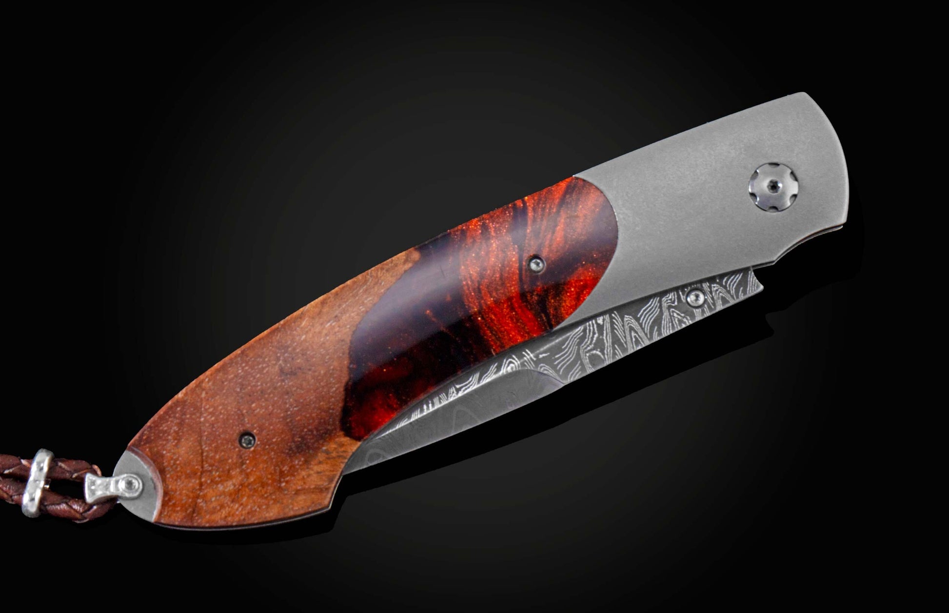 white topaz gemstones and a hand-forged damascus steel blade by Mike Norris