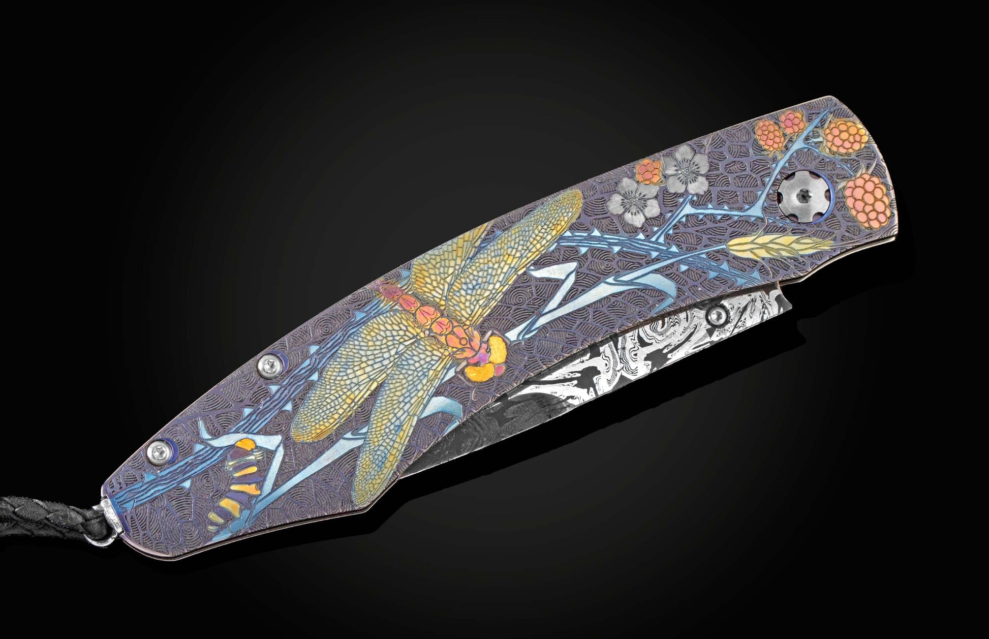  set with sapphires and a hand-forged damascus steel blade by Luke Mattern