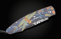  set with sapphires and a hand-forged damascus steel blade by Luke Mattern