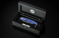  sapphires and a hand-forged damascus steel blade by Maximiliano Pescie.