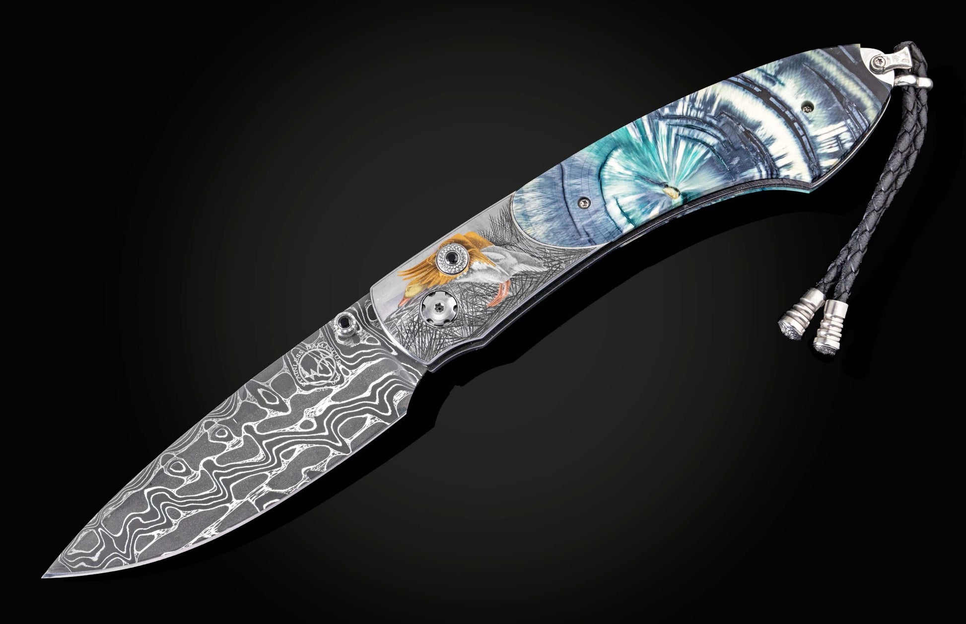  inlaid with fossil Woolly Mammoth tusk and a  hand-forged damascus steel blade by Chad Nichols