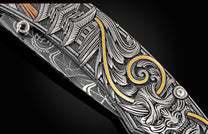 Handcrafted William Henry knife featuring hand and laser engraving work of Tyler Poor