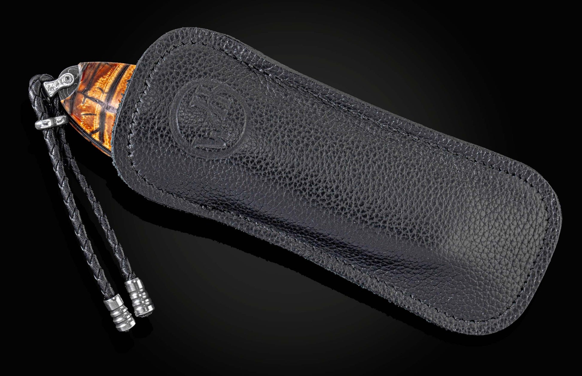  spinel gemstones and hand-forged damascus steel blade by Luke Mattern