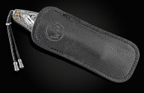 Custom William Henry knife withhand-engraved skulls & watches in 24K gold inlays by Gabe Keeling
