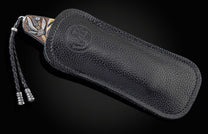 Handcrafted William Henry knife with hand-engraved bolsters depicting native Americans with 22K & 24K gold