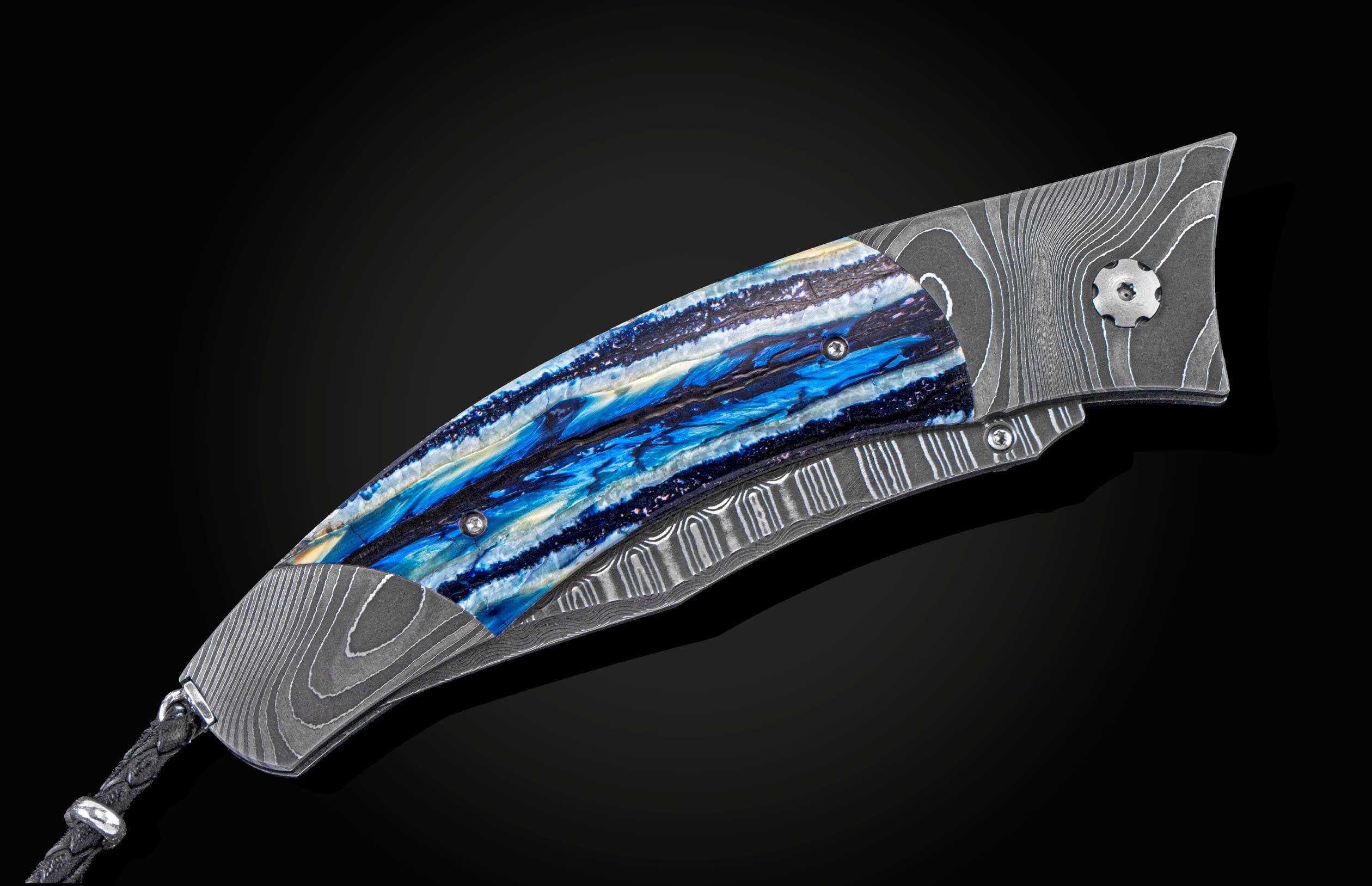 【William Hutton】 【純銀ハンドル】ピストルグリップのティーナイフ William Henry B10 The Flight Damascus Folding Knife