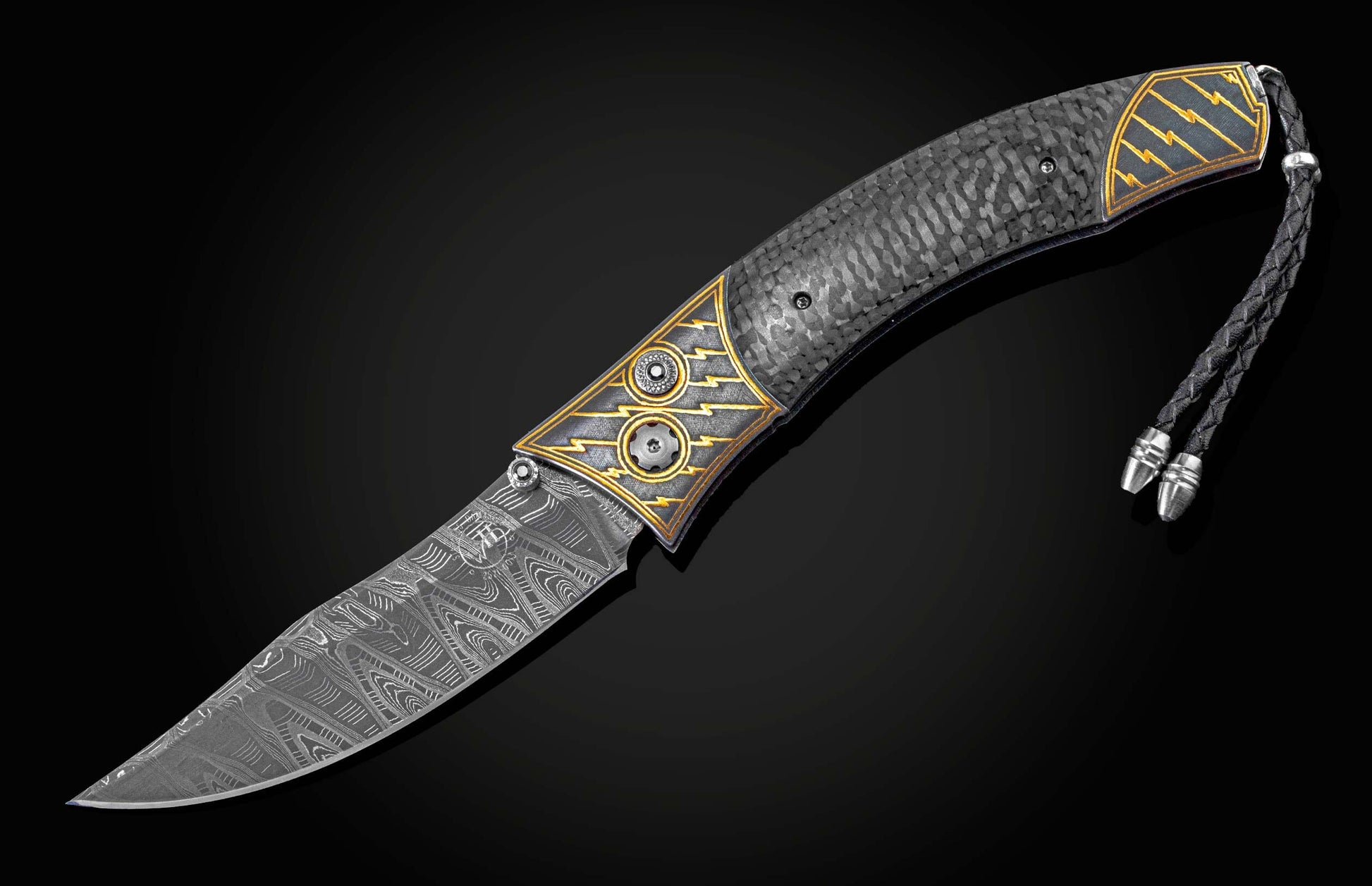  spinel gemstones and a hand-forged 'Hornets Nest' Damascus steel blade by Mike Norris.