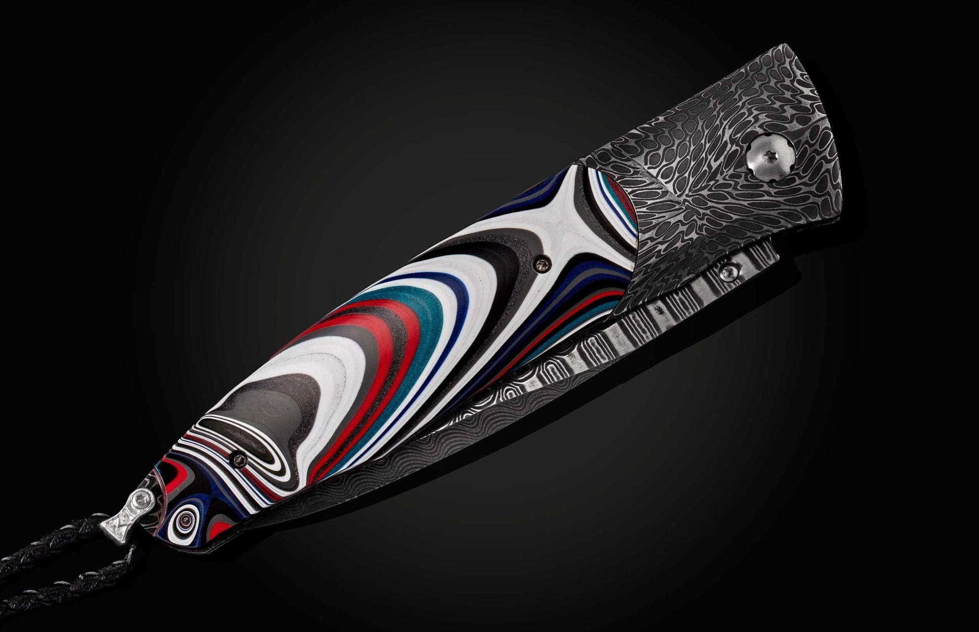 The Flathead Damascus Pocket Knife with Fordite Scales 