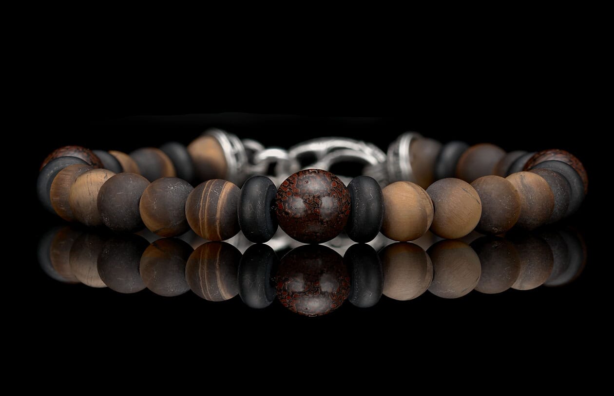 Dragon Fire Men's Beaded Bracelet with Dinosaur Bone | William Henry