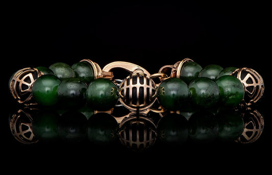 Product details for the Strength Mens Unique 18K Gold Onyx Jade Bracelet (BB29 J RG)