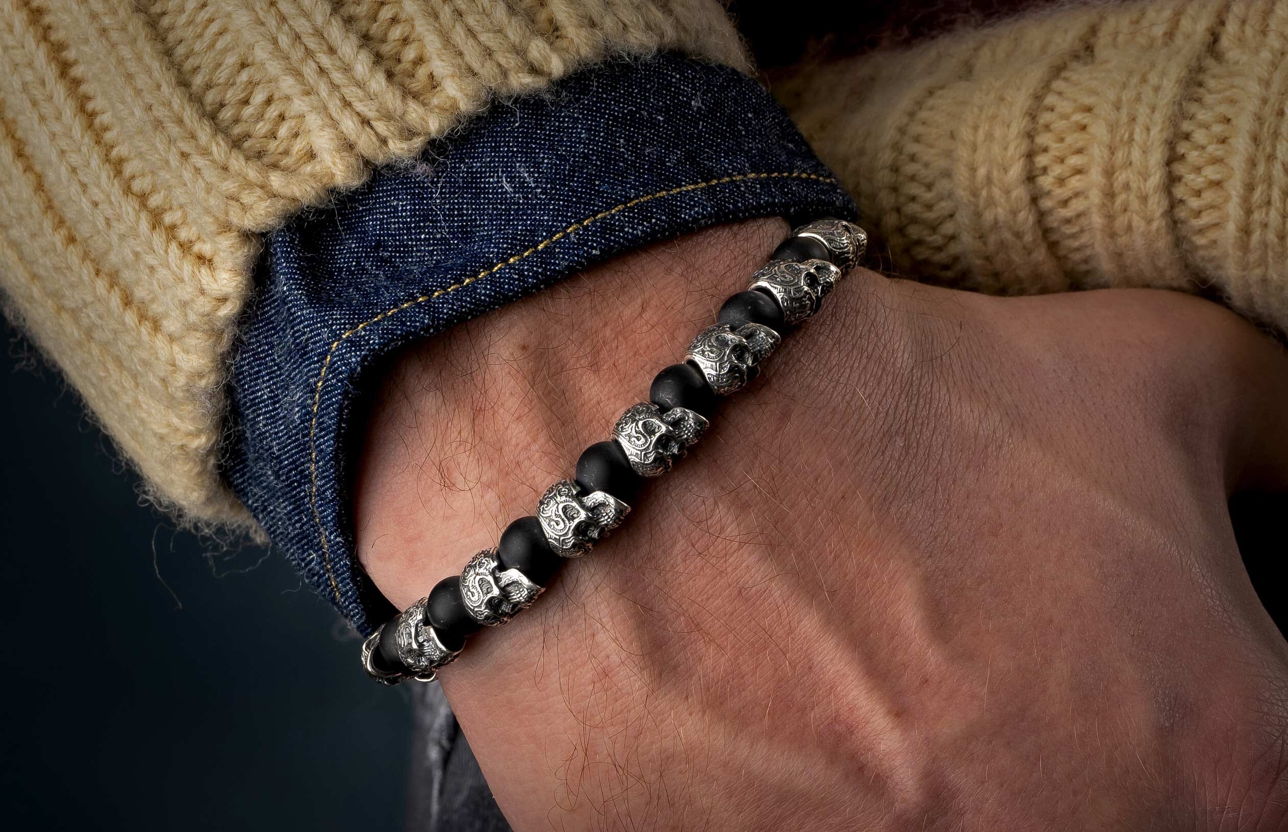 Shaman Men's Black Onyx Skull Bracelet (BB4) – William Henry