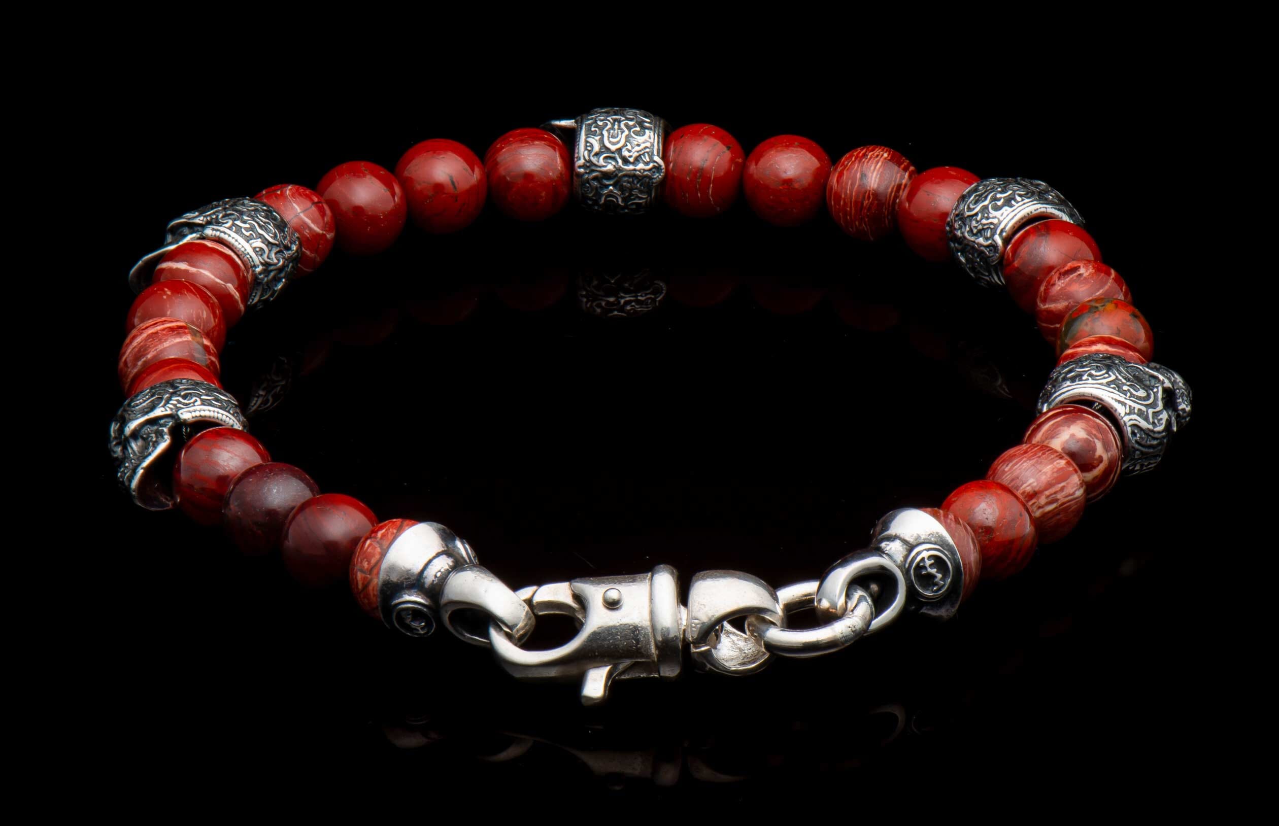 Red Baron (BB45 RSJ) Men's Red Jasper and Silver Bracelet