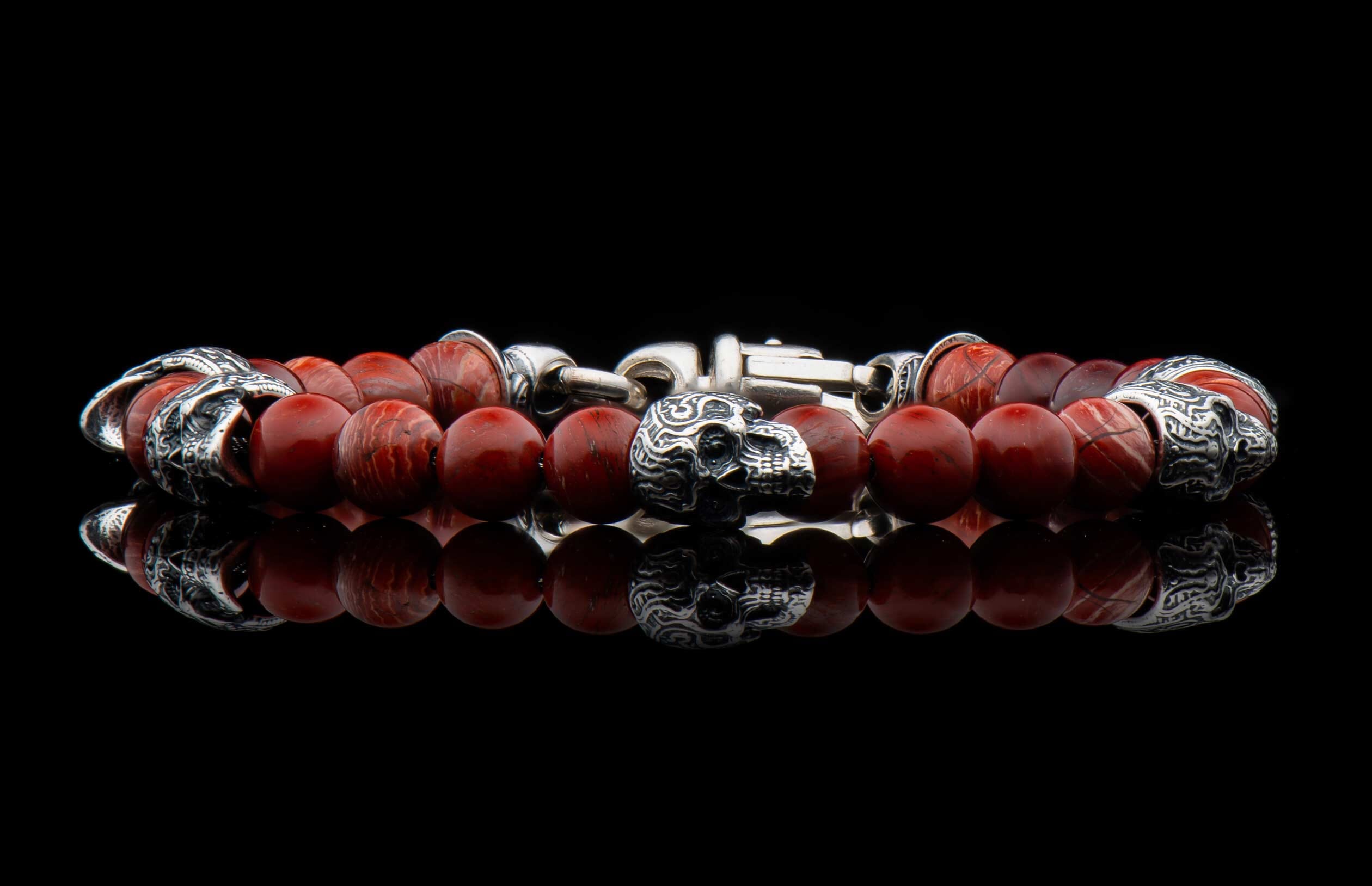 Red Baron (BB45 RSJ) Men's Red Jasper and Silver Bracelet