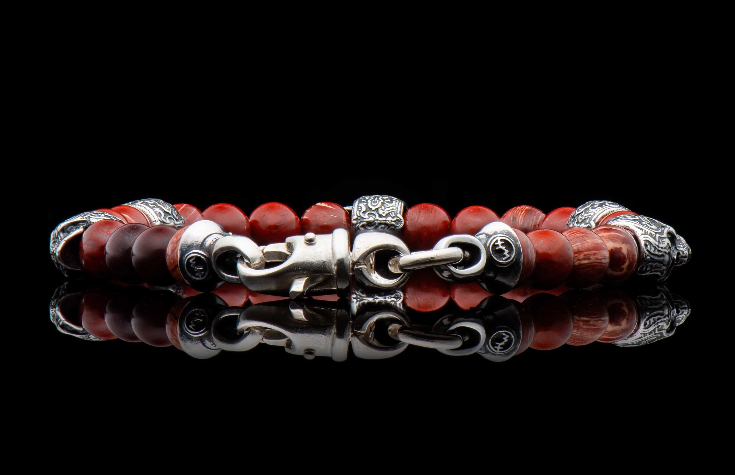 Red Baron (BB45 RSJ) Men's Red Jasper and Silver Bracelet