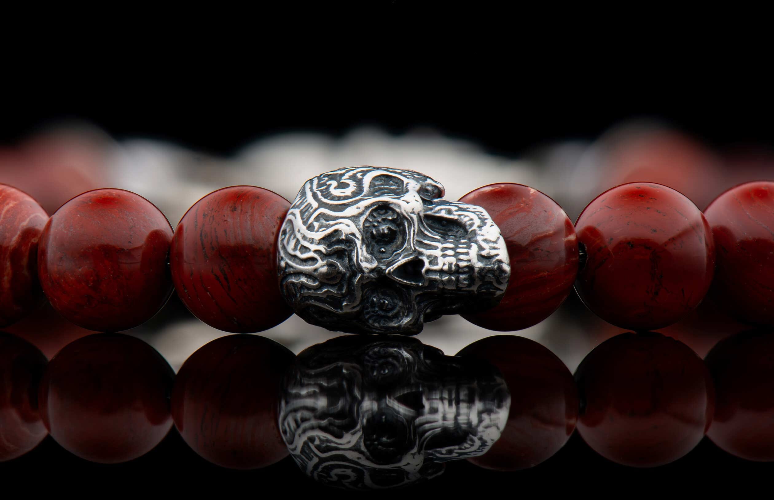 Red Baron (BB45 RSJ) Men's Red Jasper and Silver Bracelet
