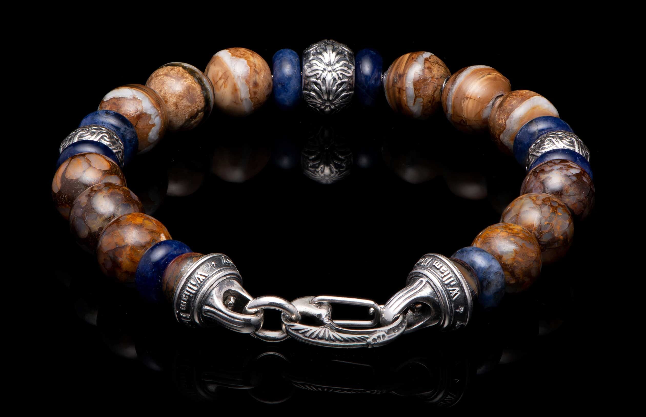 Sand and Sea (BB47 MT) Men's Sodalite Fossil Beaded Bracelet