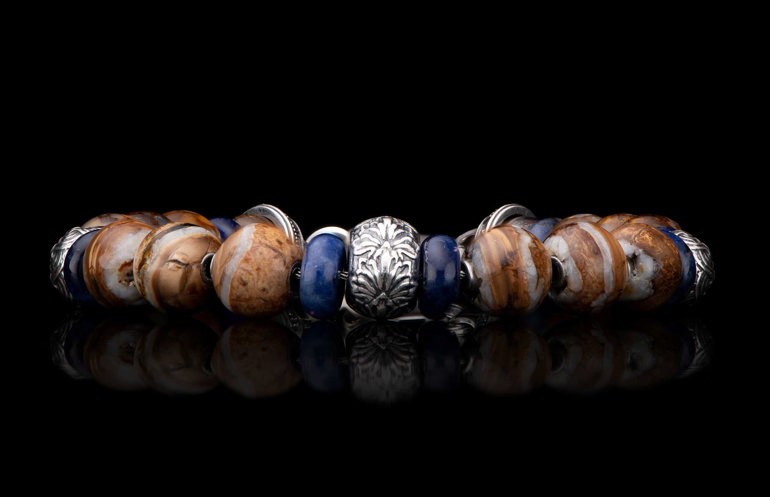 Sand and Sea (BB47 MT) Men's Sodalite Fossil Beaded Bracelet