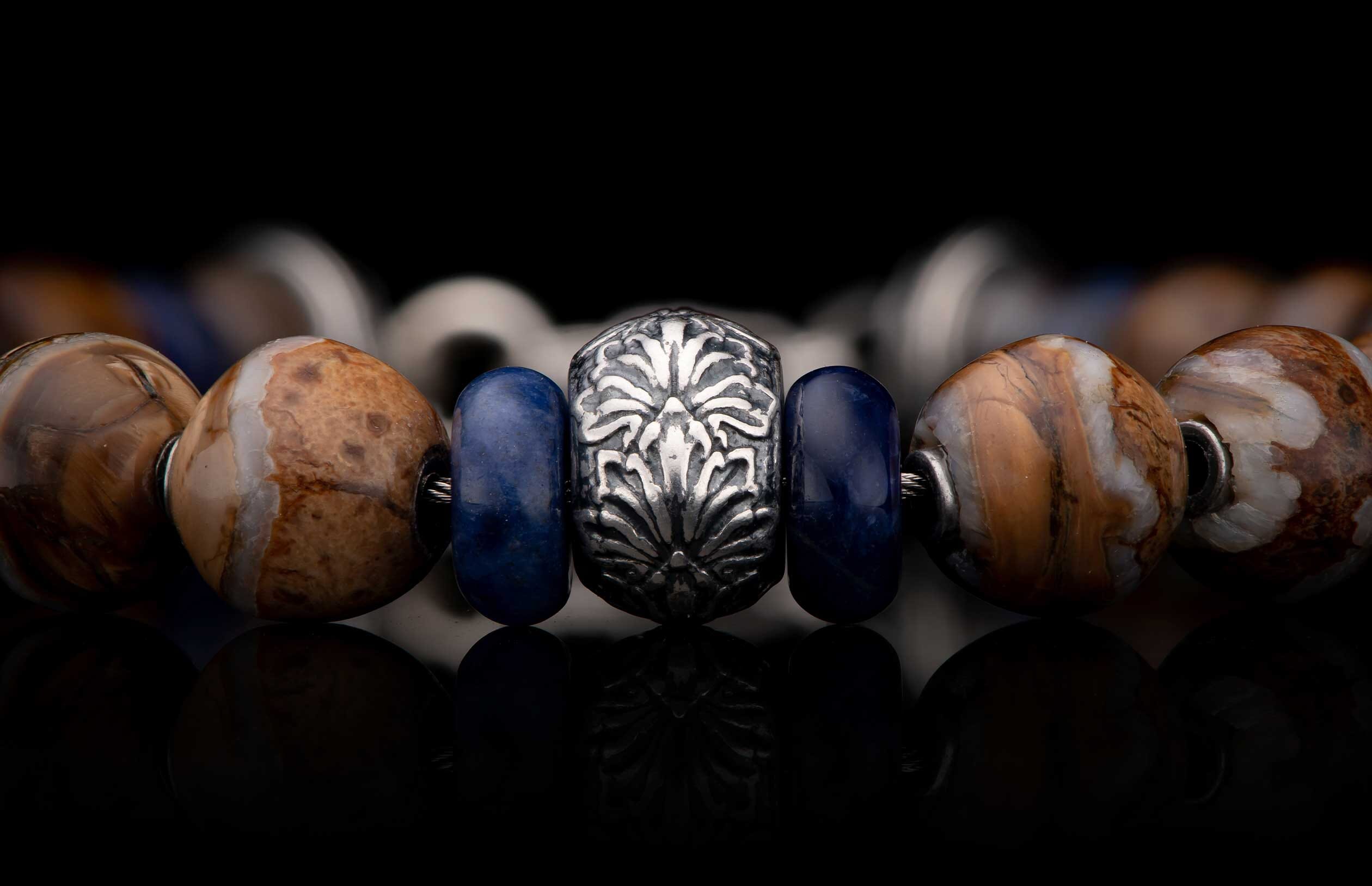 Sand and Sea (BB47 MT) Men's Sodalite Fossil Beaded Bracelet