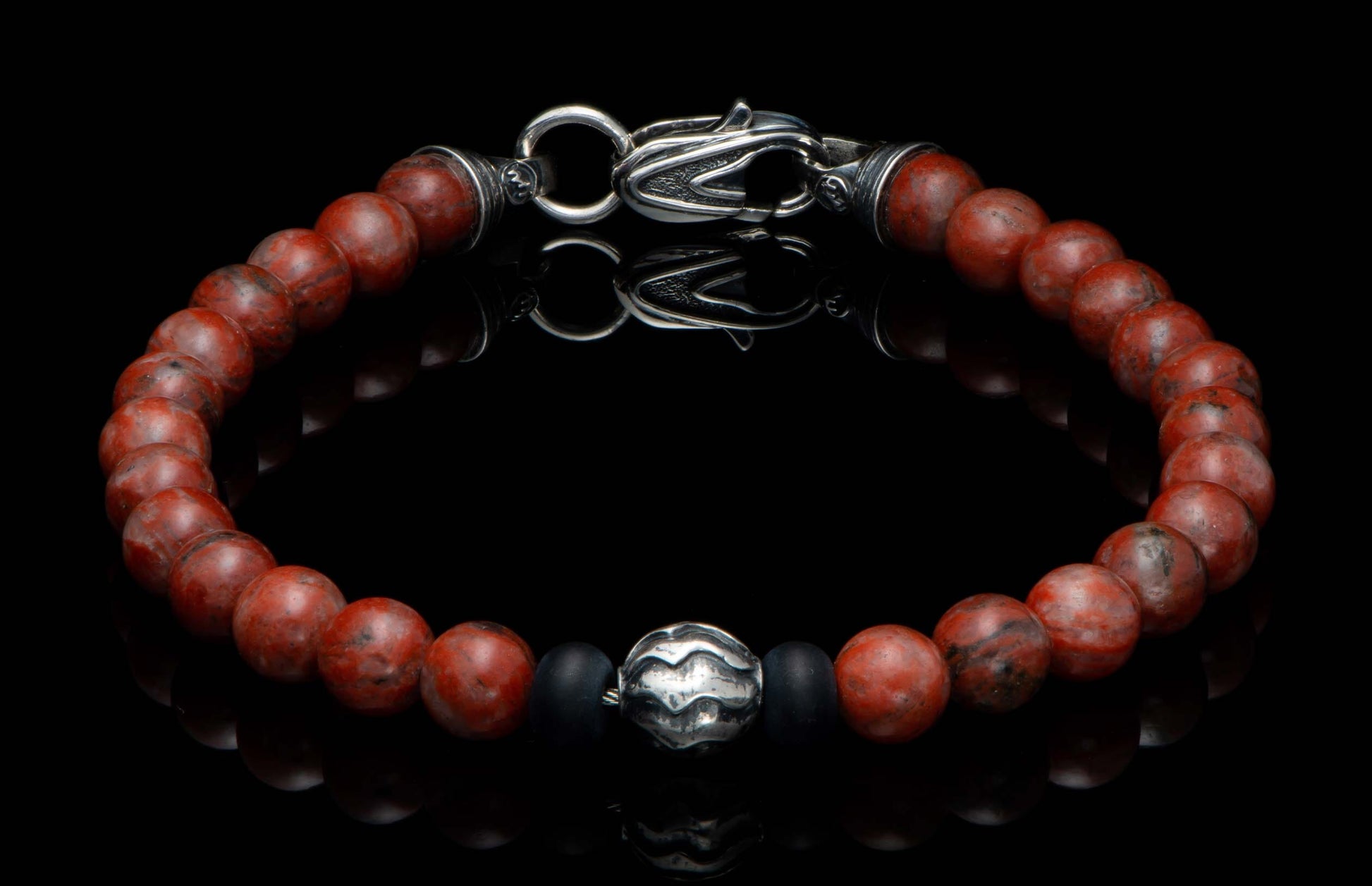The Brookings Red Jasper Beaded Bracelet with Sterling Silver 