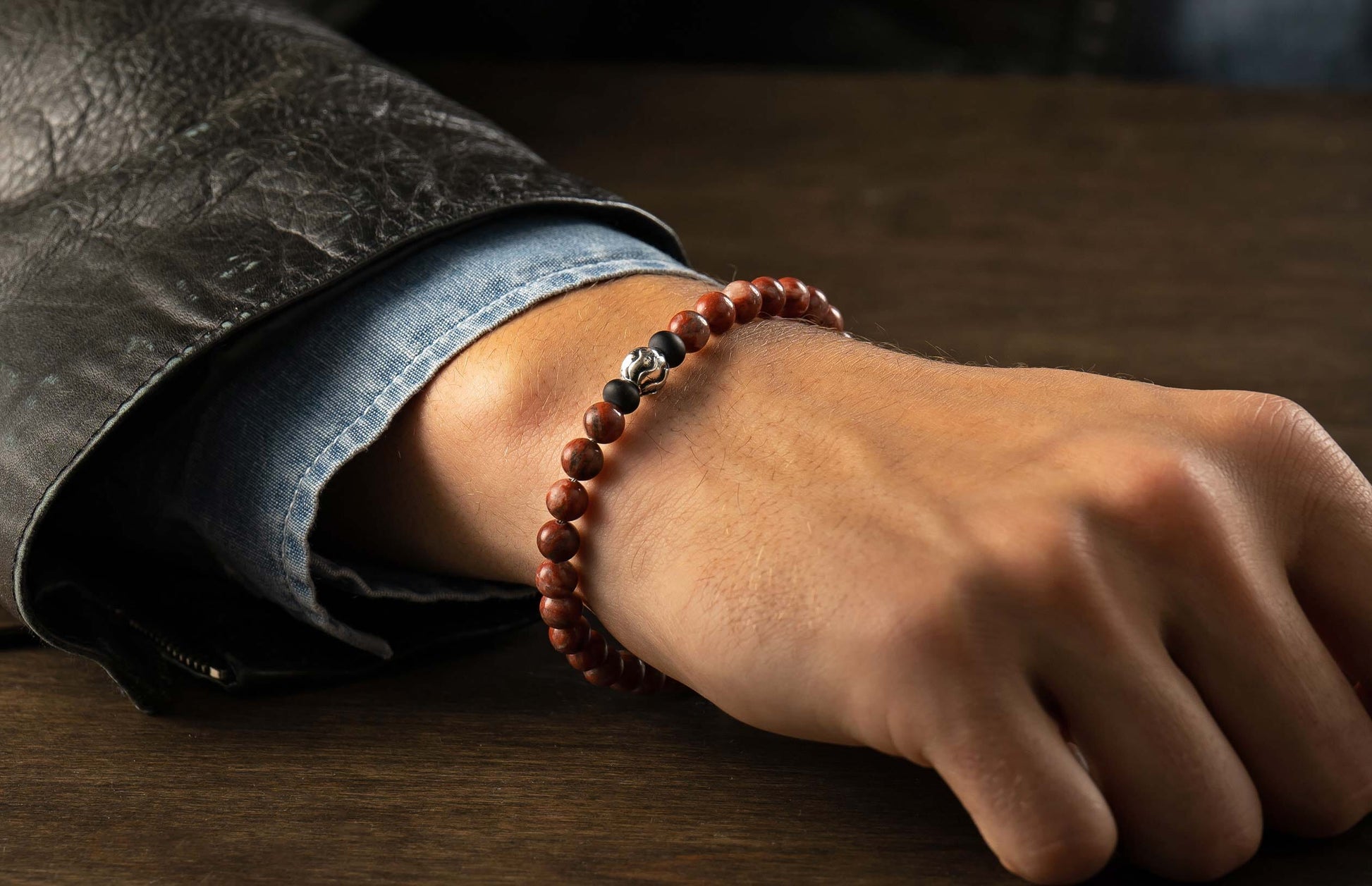 The Brookings Red Jasper Beaded Bracelet with Sterling Silver 