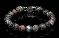 The Seaside Red Obsidian Beaded Bracelet with Sculpted Sterling Silver 