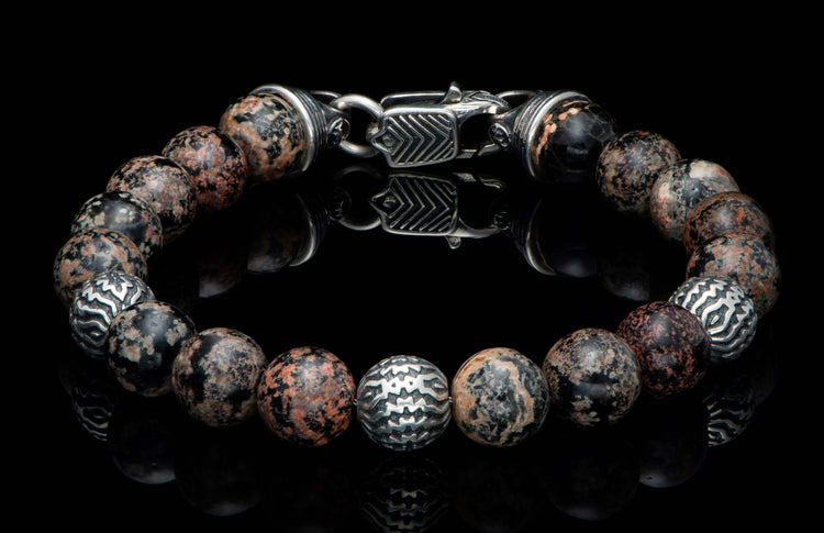The Seaside Red Obsidian Beaded Bracelet with Sculpted Sterling Silver 