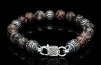 The Seaside Red Obsidian Beaded Bracelet with Sculpted Sterling Silver clasp