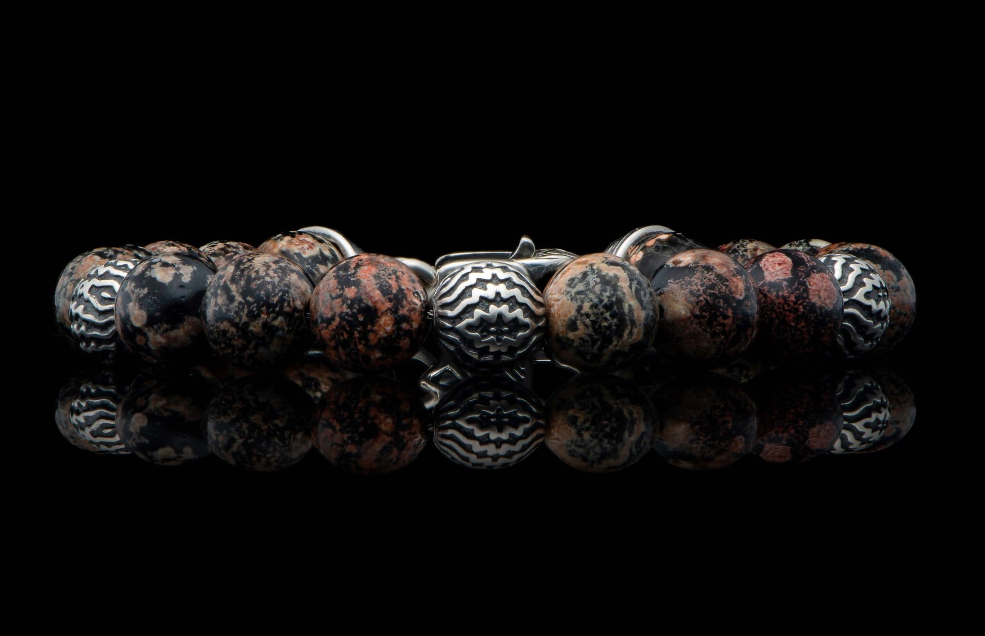 The Seaside Red Obsidian Beaded Bracelet with Sculpted Sterling Silver 